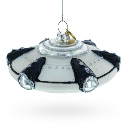 Intriguing UFO/ Alien Spaceship Glass Christmas Ornament
