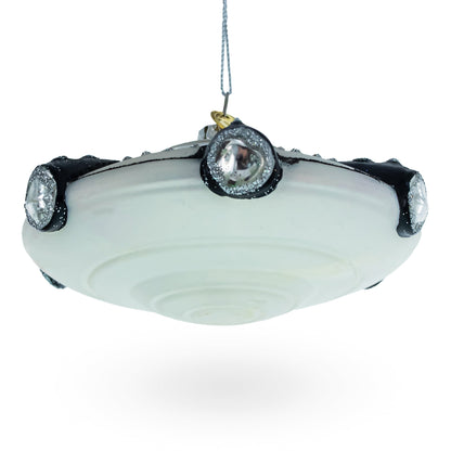 Intriguing UFO/ Alien Spaceship Glass Christmas Ornament