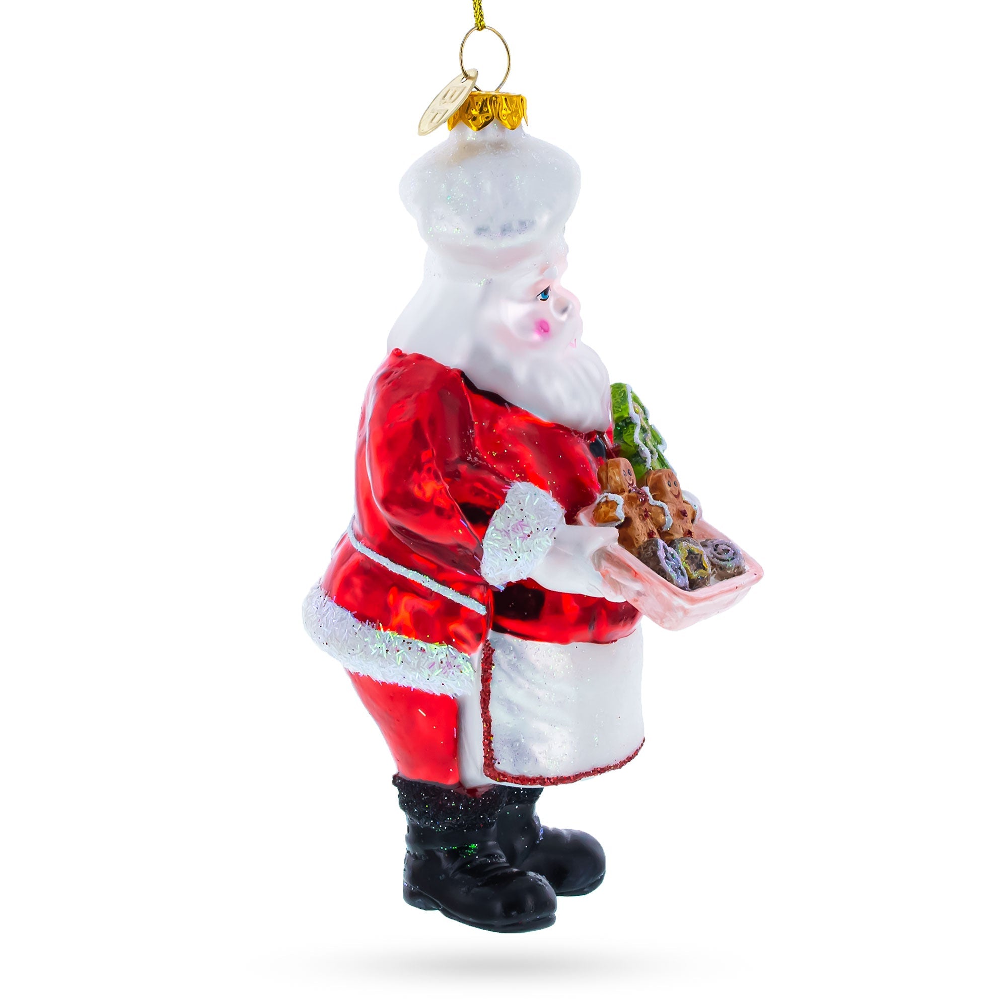 Santa Baking Gingerbread Cookies Glass Christmas Ornament