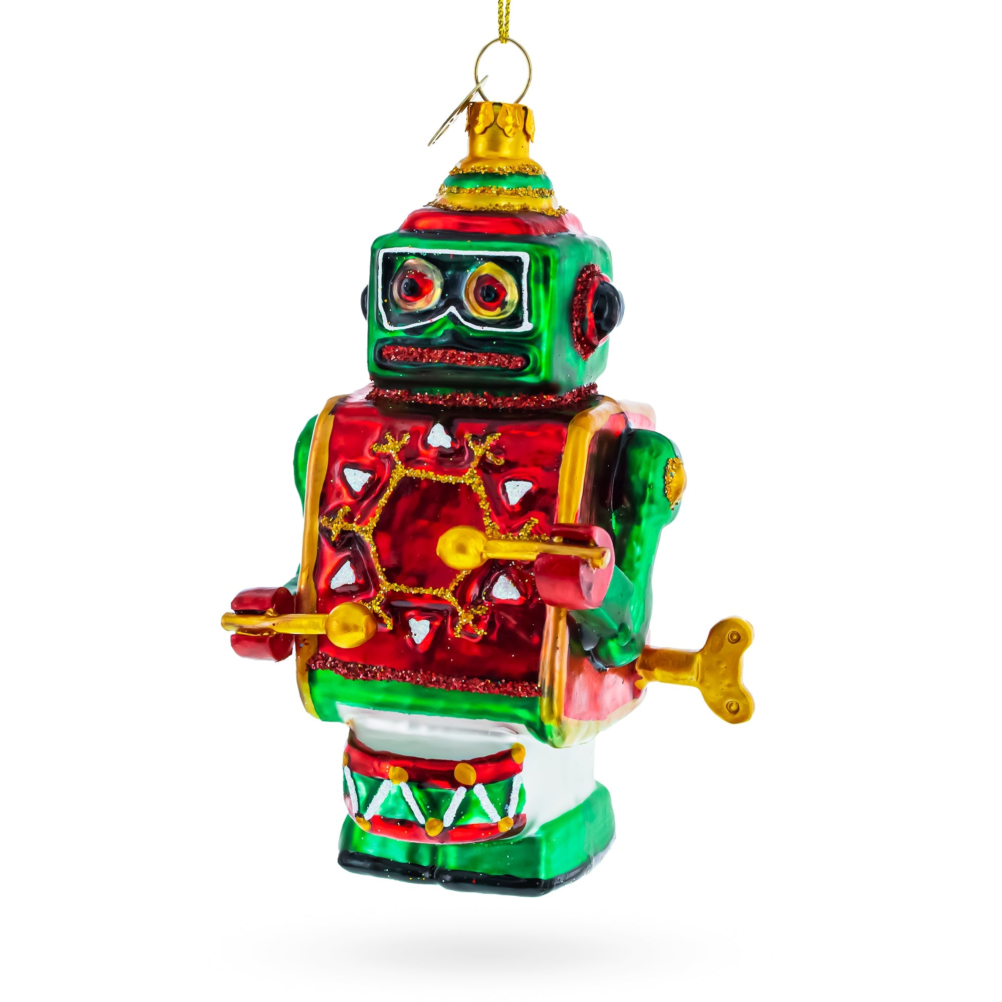 Robot-Drummer Glass Christmas Ornament
