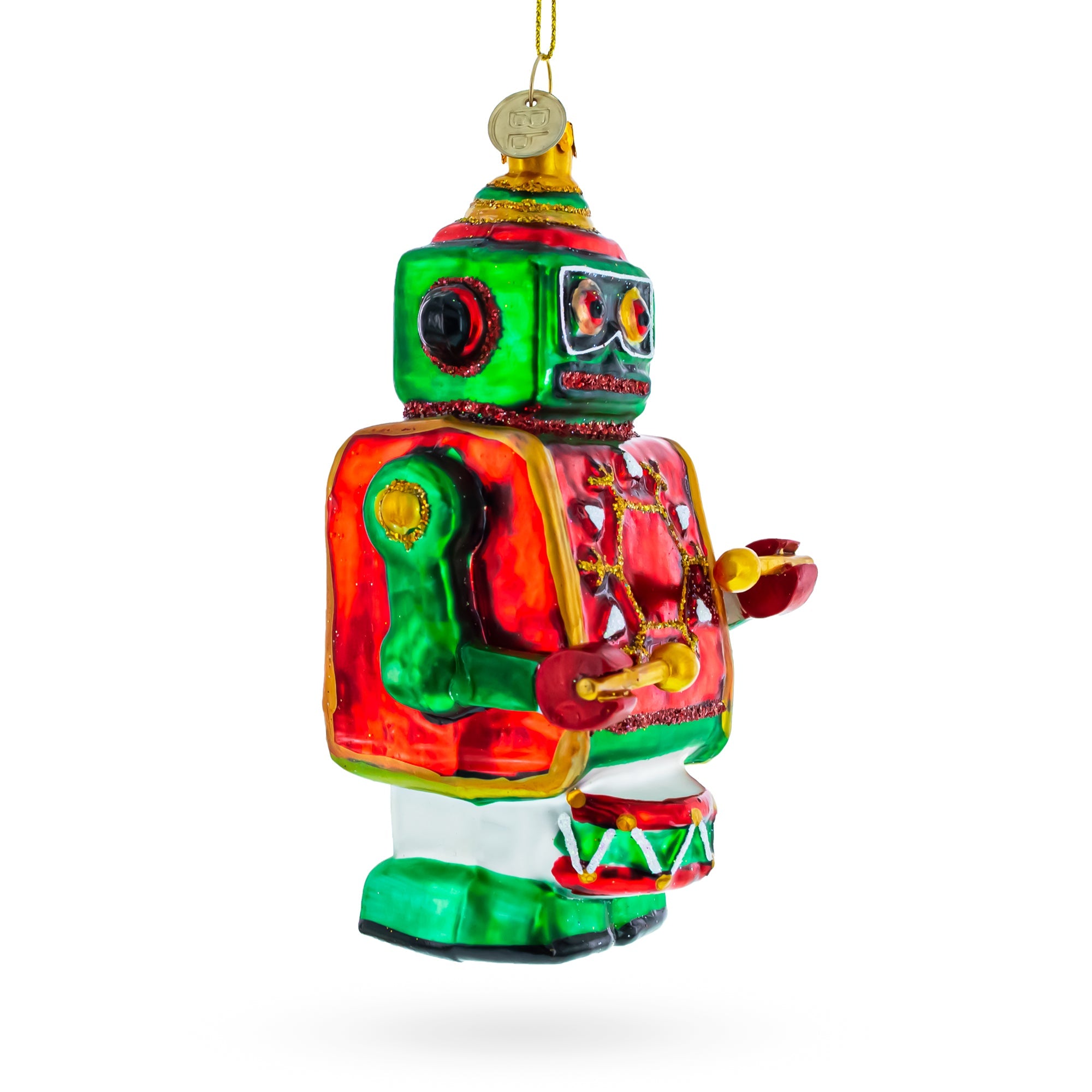Robot-Drummer Glass Christmas Ornament
