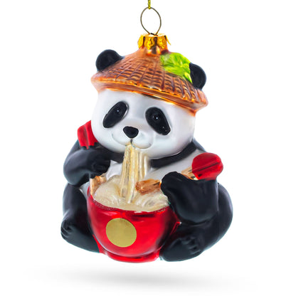 Panda Eating Ramen Glass Christmas Ornament