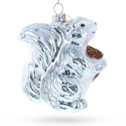 Silver Squirrel Retro Glass Christmas Ornament