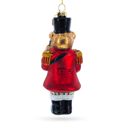 Teddy Bear Drummer Glass Christmas Ornament