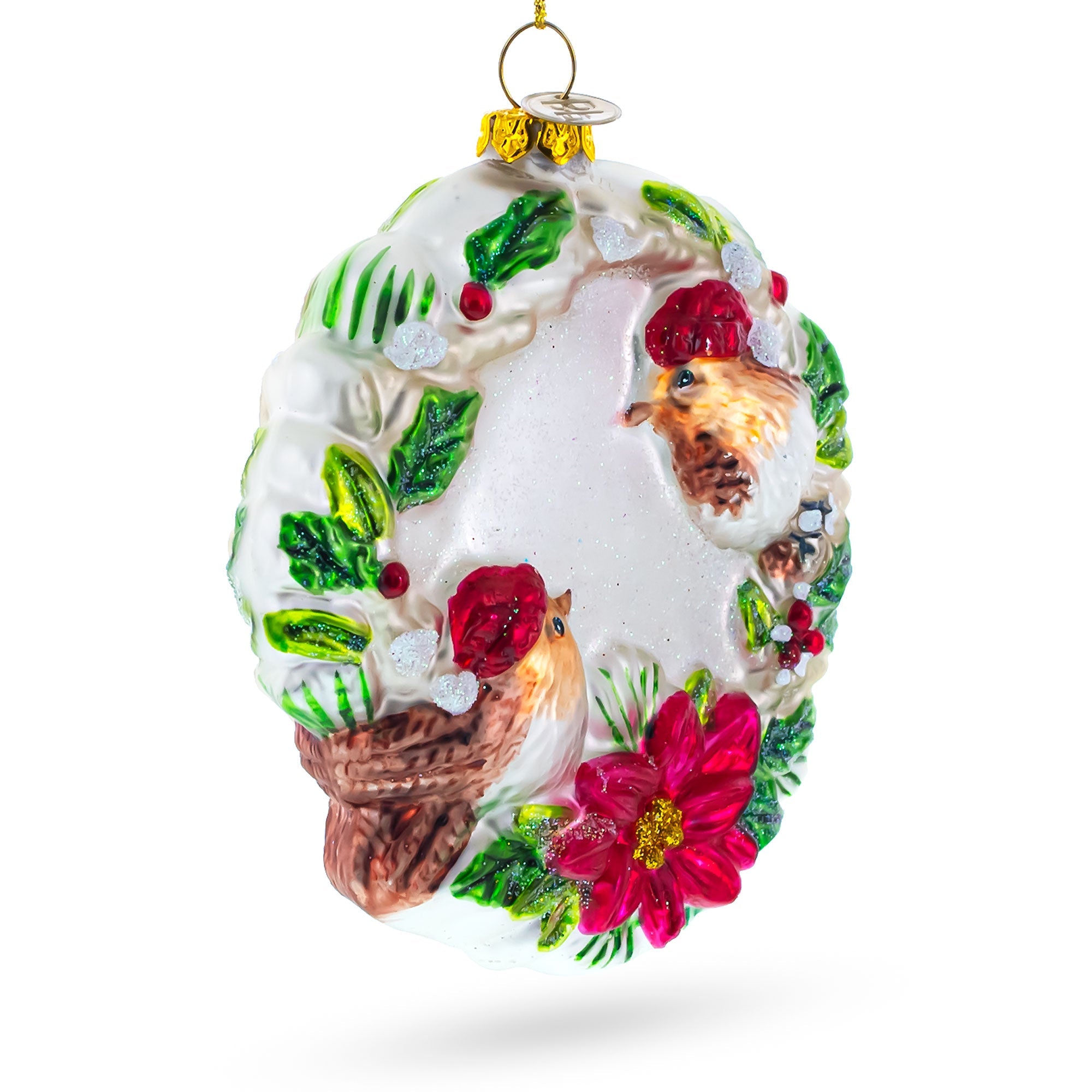 Birds on a Wreath Glass Christmas Ornament