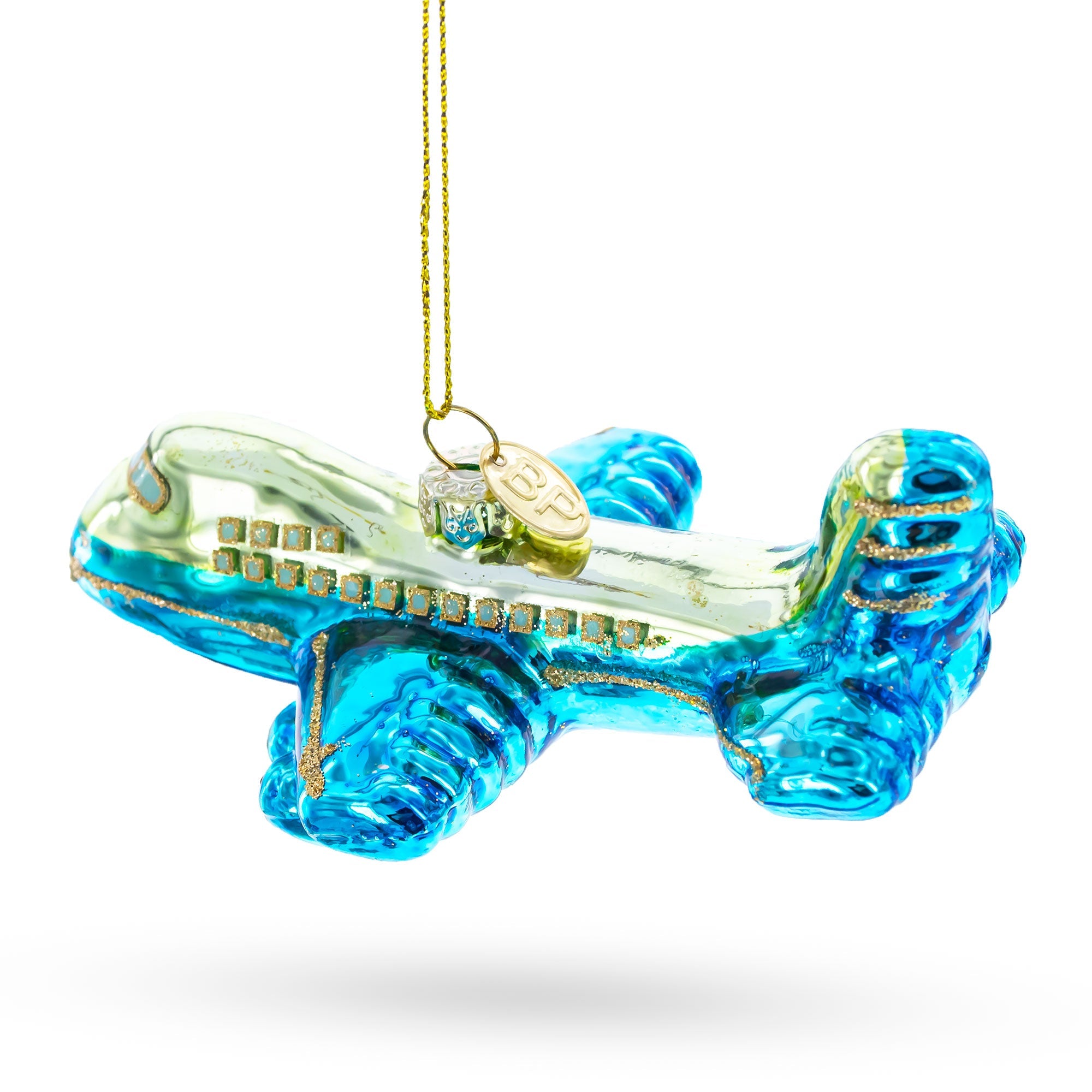 Blue Airplane Glass Christmas Ornament
