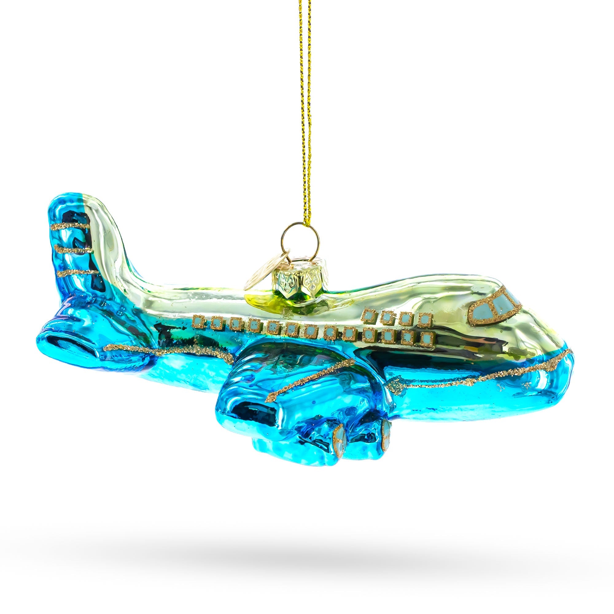Blue Airplane Glass Christmas Ornament