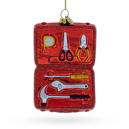 Handyman with Toolbox Glass Christmas Ornament