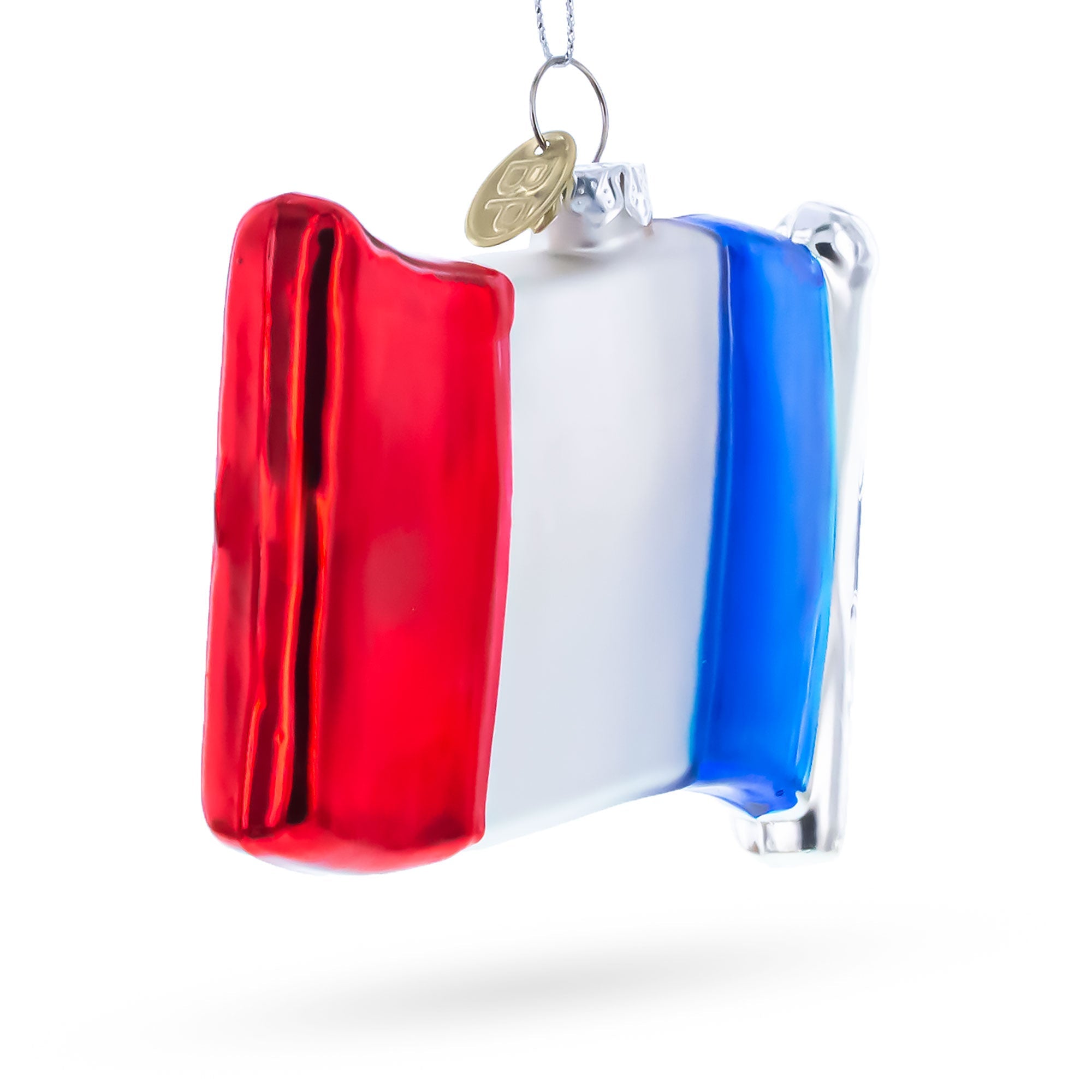 Waving Flag of France Glass Christmas Ornament