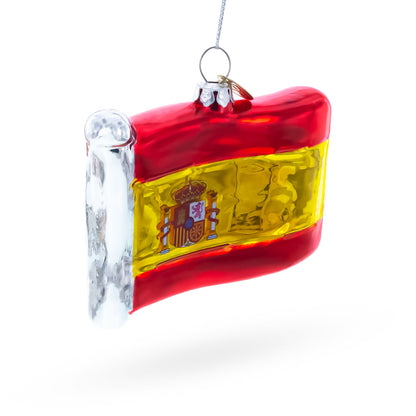 Waving Flag of Spain Glass Christmas Ornament