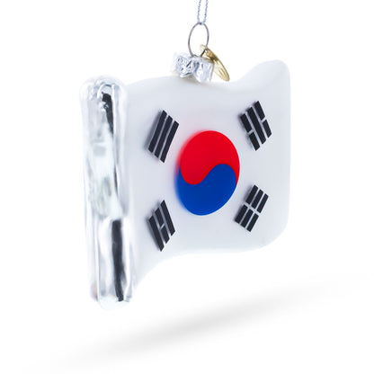 Waving Flag of South Korea Glass Christmas Ornament
