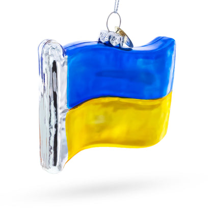 Waving Flag of Ukraine Glass Christmas Ornament