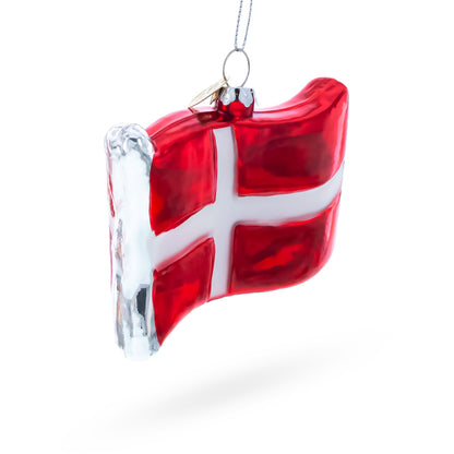 Waving Flag of Denmark Glass Christmas Ornament