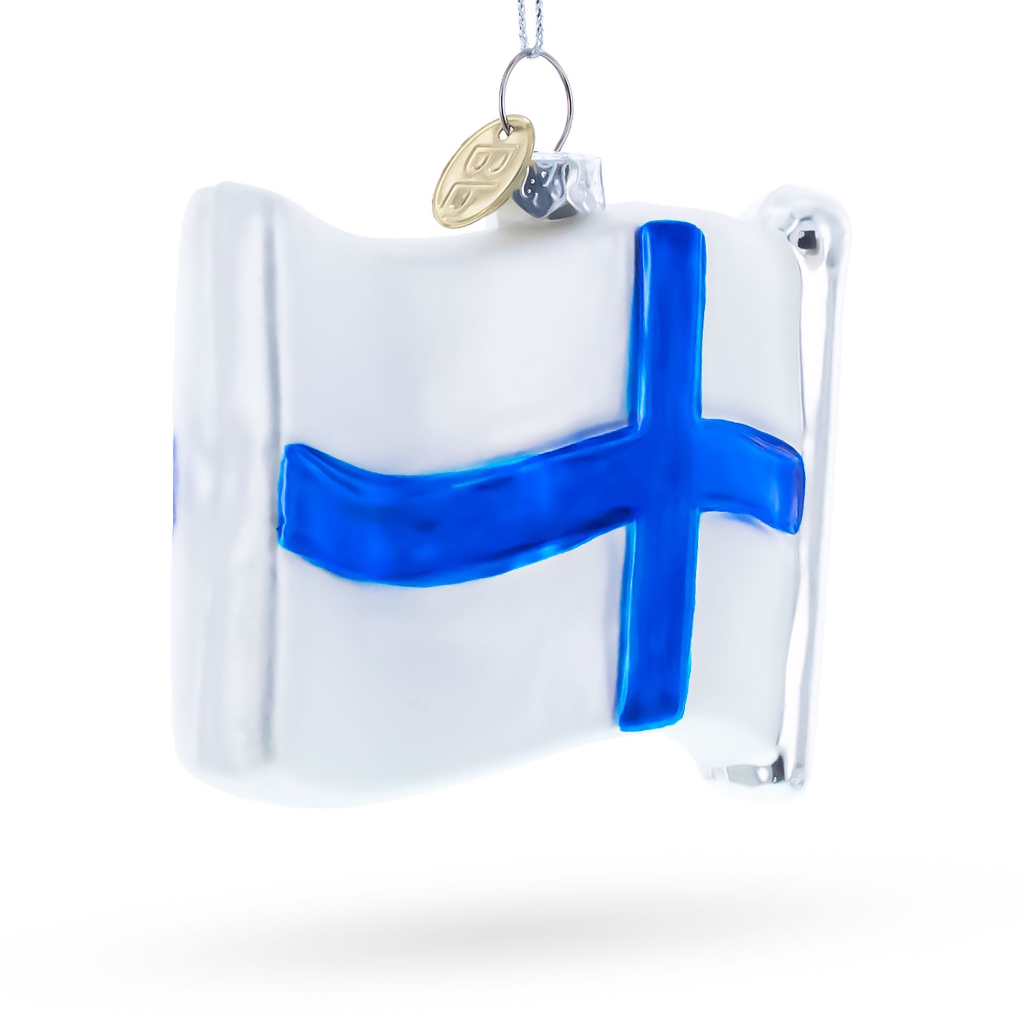 Waving Flag of Finland Glass Christmas Ornament