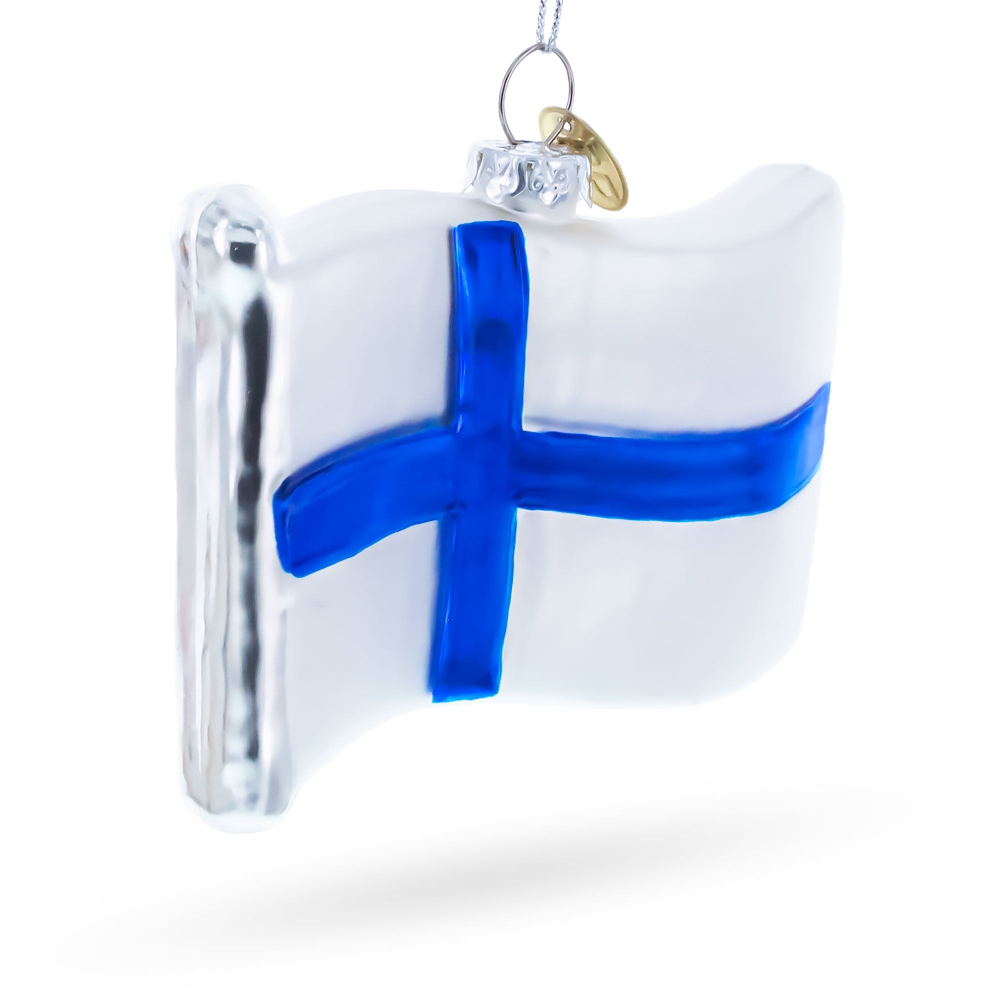 Waving Flag of Finland Glass Christmas Ornament