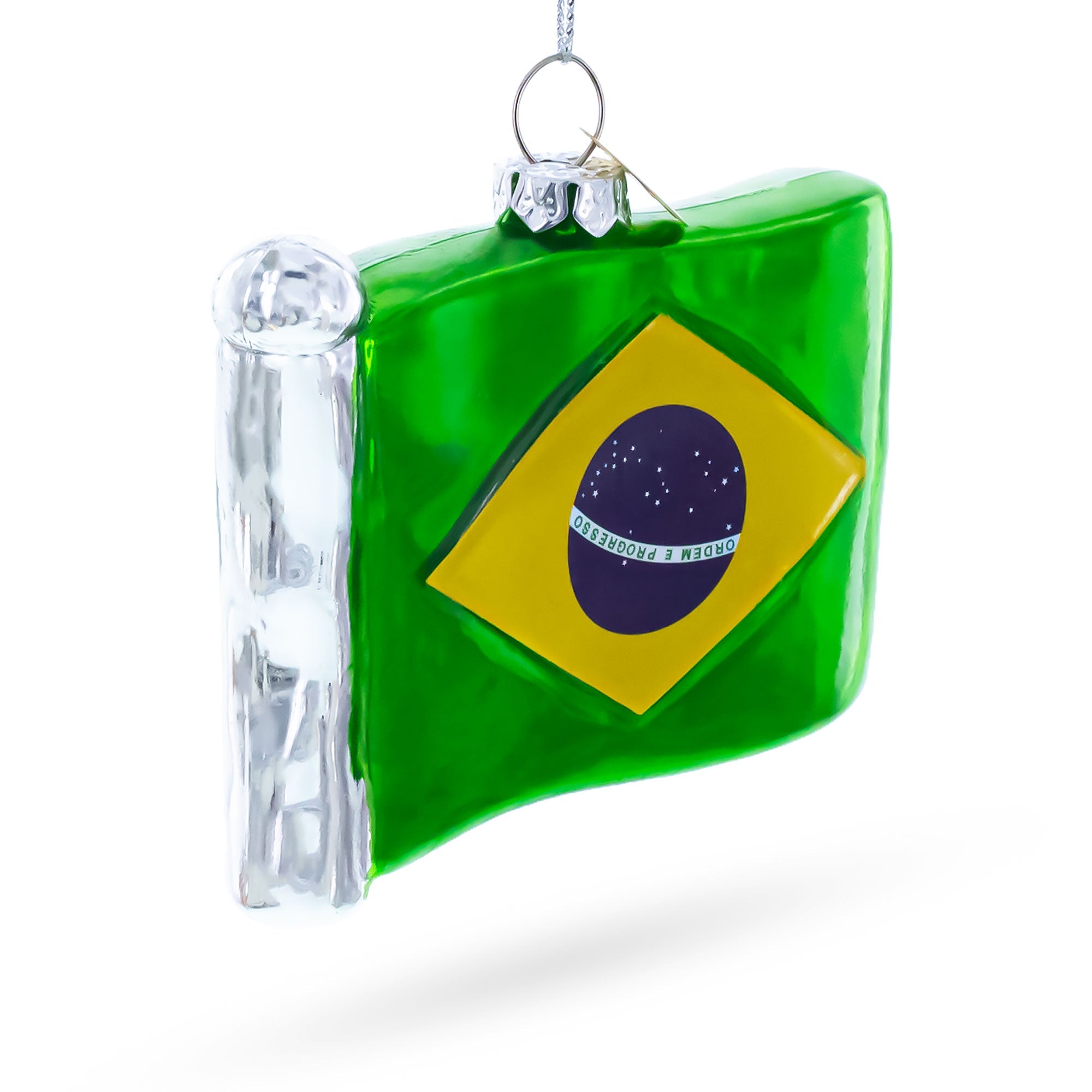 Waving Flag of Brazil Glass Christmas Ornament
