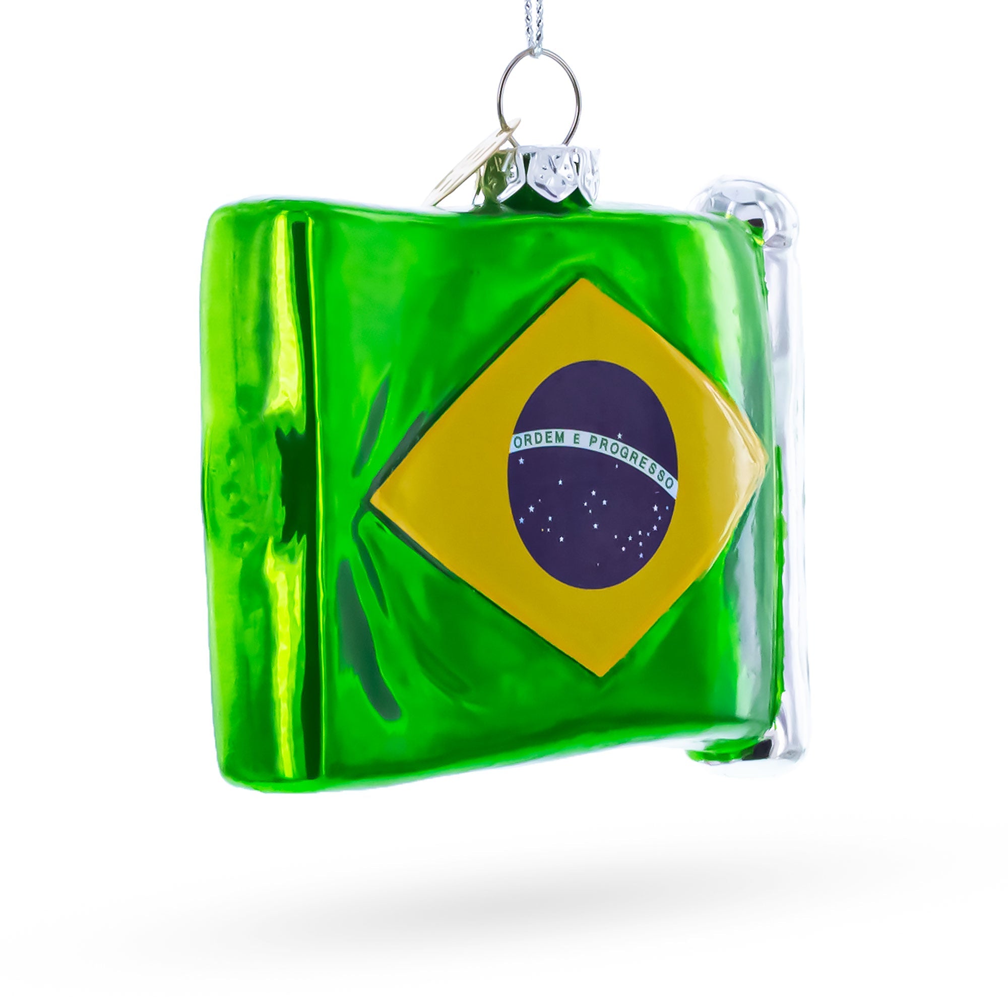 Waving Flag of Brazil Glass Christmas Ornament