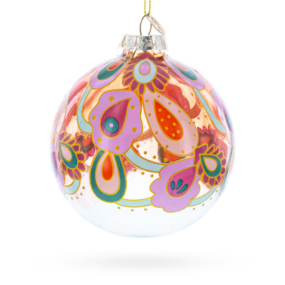 Bohemian Paisley Design Floral Glass Ball Christmas Ornament