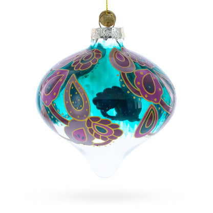 Teal Paisley Onion Shape Finial Glass Christmas Ornament