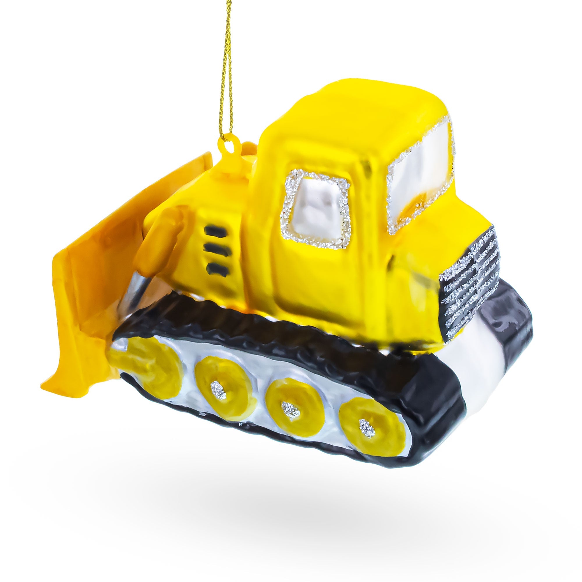 Bulldozer with Front Blade Glass Christmas Ornament