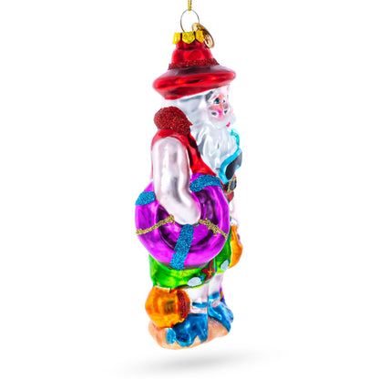 Tropical Diver Santa on the Beach Glass Christmas Ornament