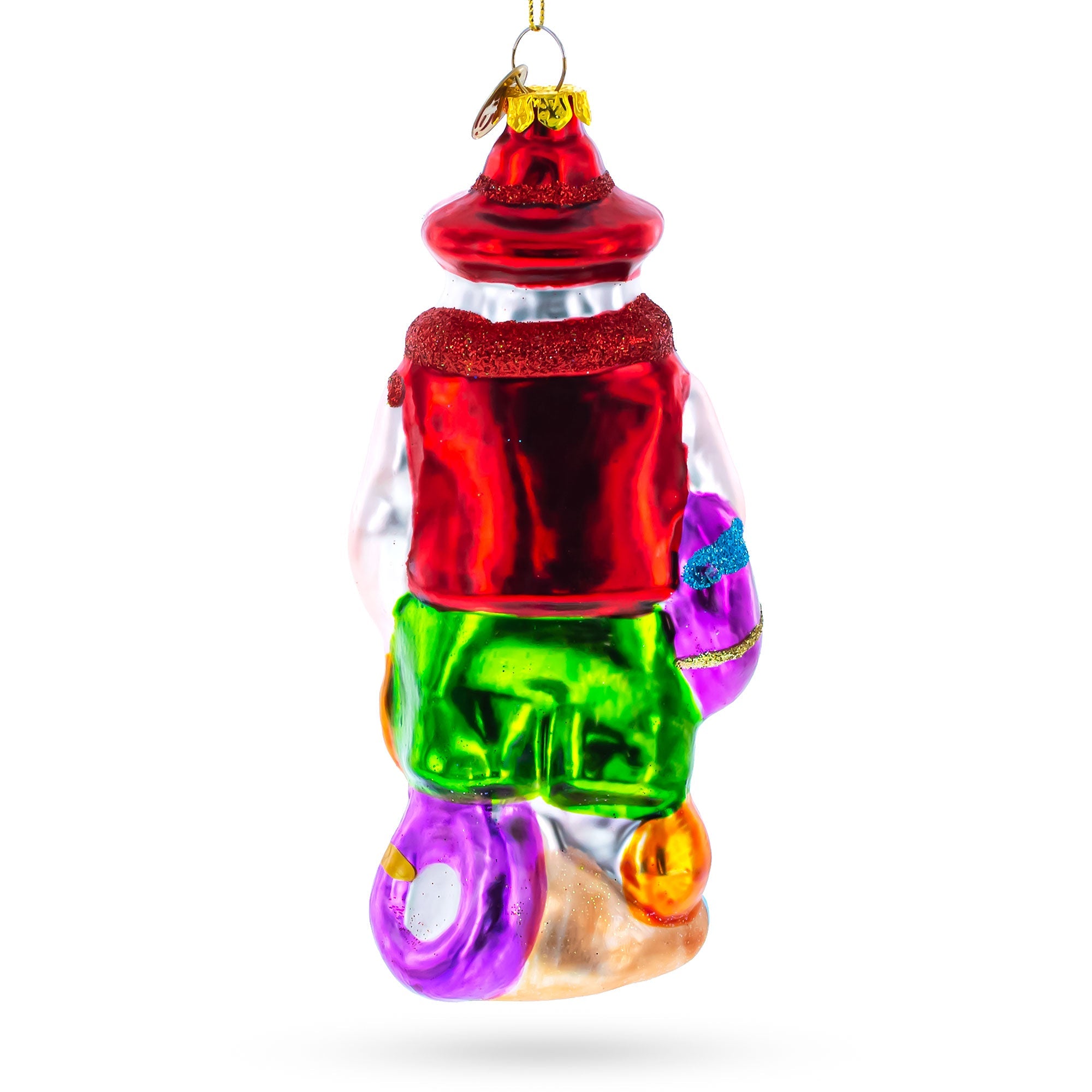 Tropical Diver Santa on the Beach Glass Christmas Ornament