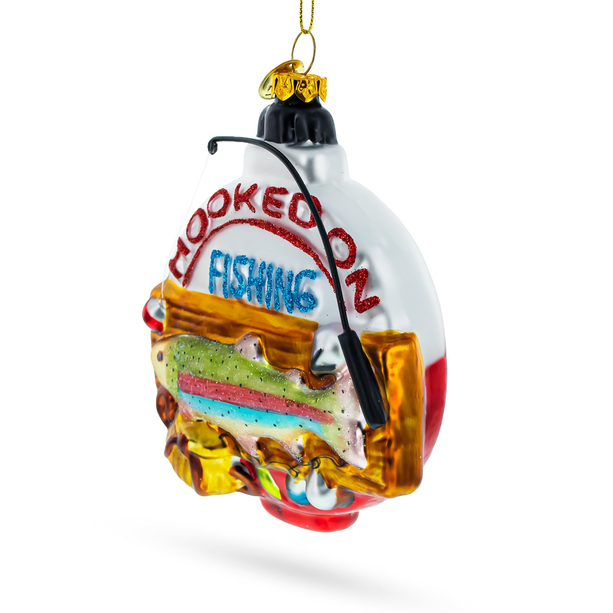 Captivating "Hooked on Fishing" Glass Christmas Ornament