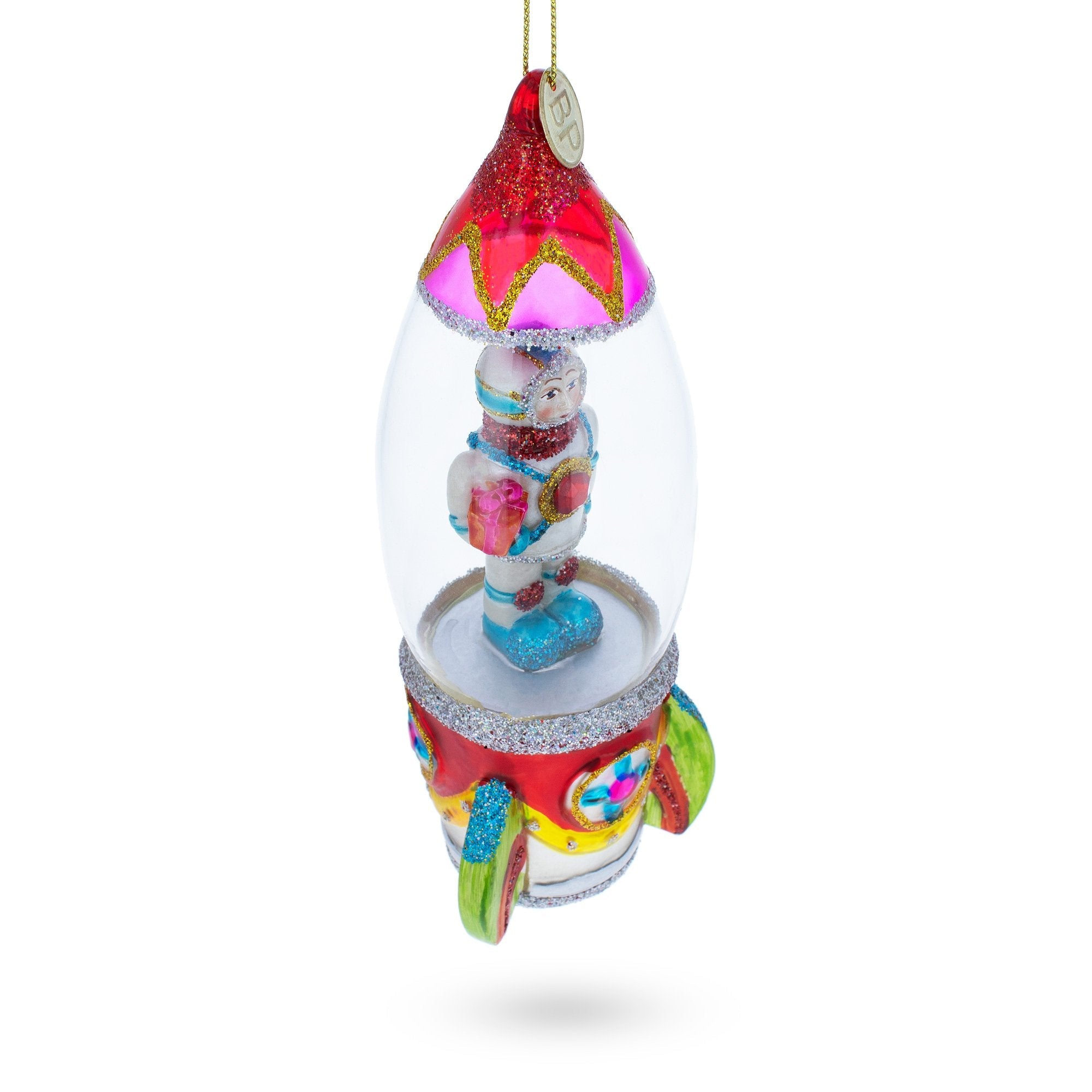 Trailblazing Astronaut Inside Spaceship Glass Christmas Ornament