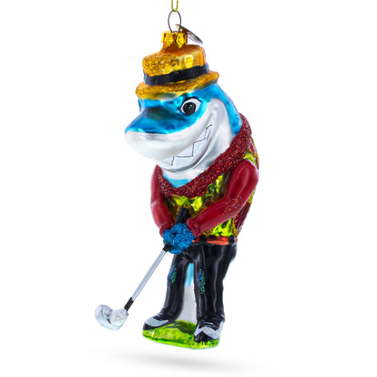 Shark Playing Golf Glass Christmas Ornament BestPysanky