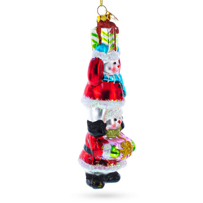 Snowmen Friends Sharing Gifts Glass Christmas Ornament BestPysanky