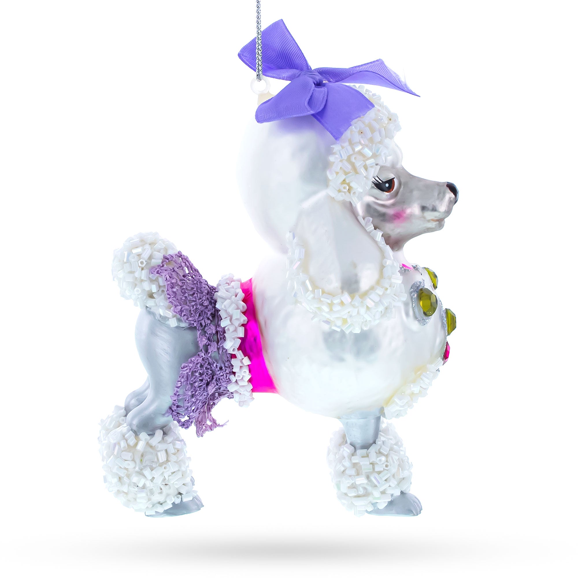 Bejeweled Poodle Glass Christmas Ornament BestPysanky