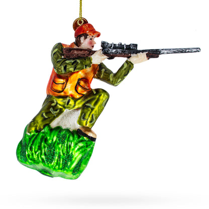 Sharpshooter Hunter with Rifle Glass Christmas Ornament