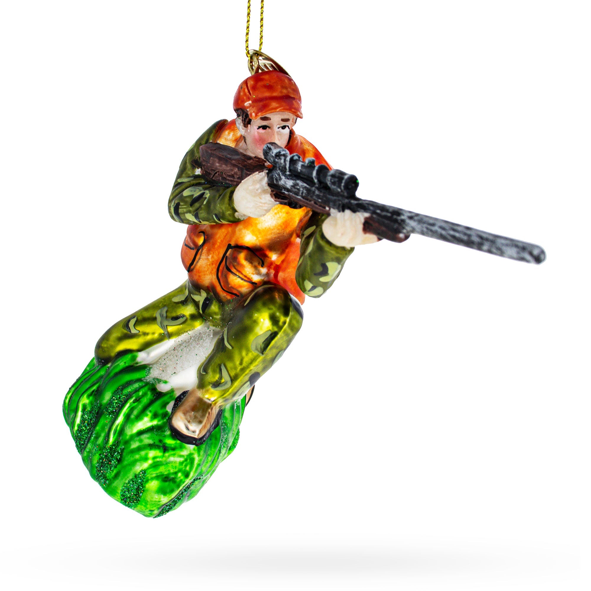 Sharpshooter Hunter with Rifle Glass Christmas Ornament