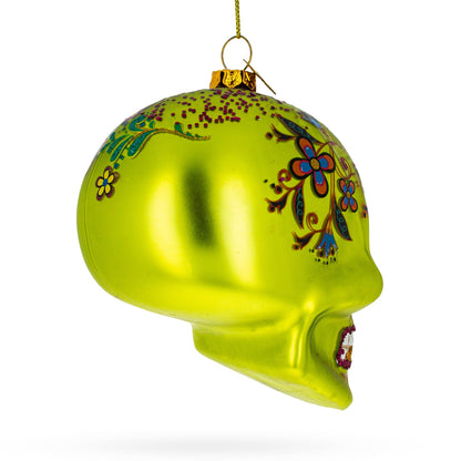 Decorated Skull Glass Christmas Ornament