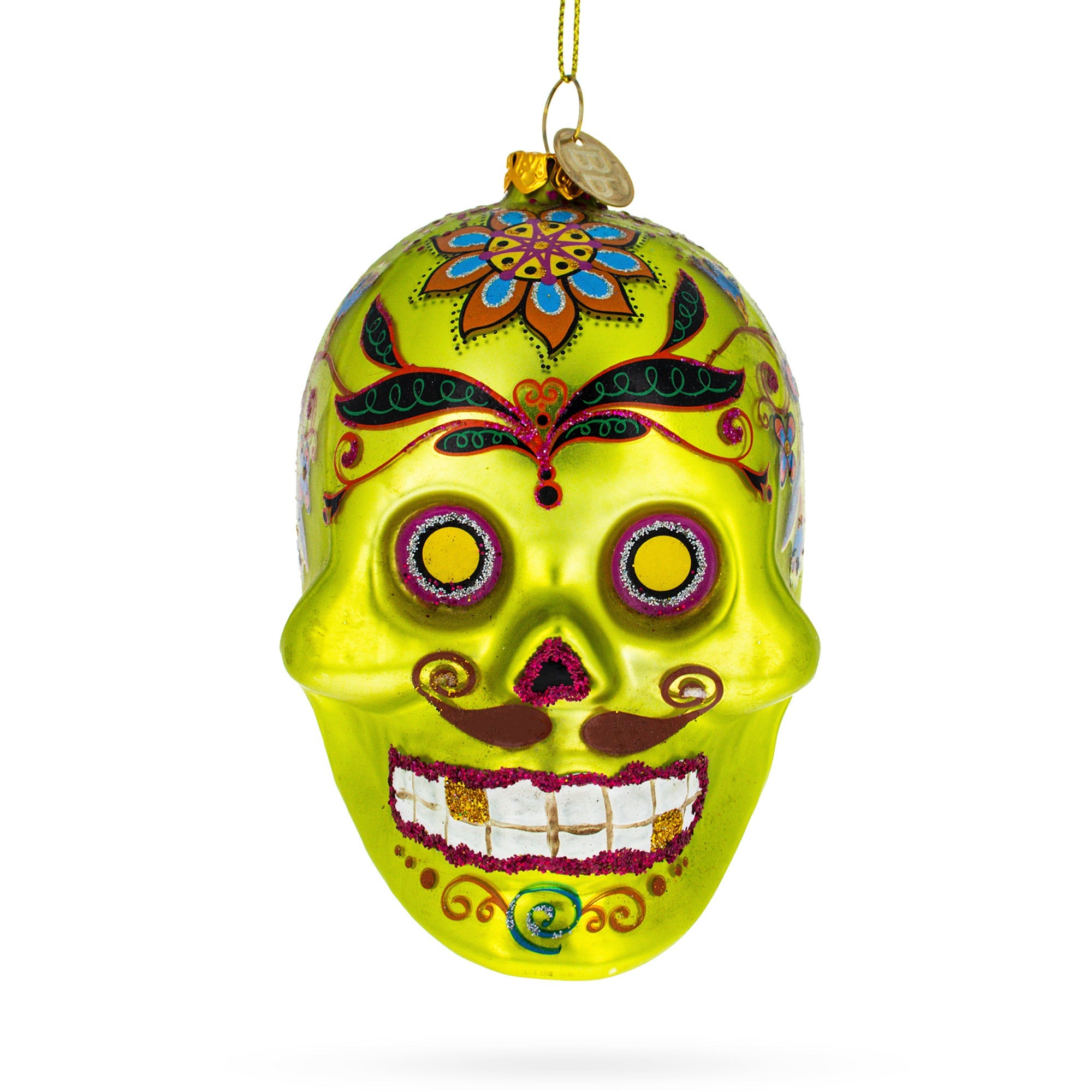 Decorated Skull Glass Christmas Ornament