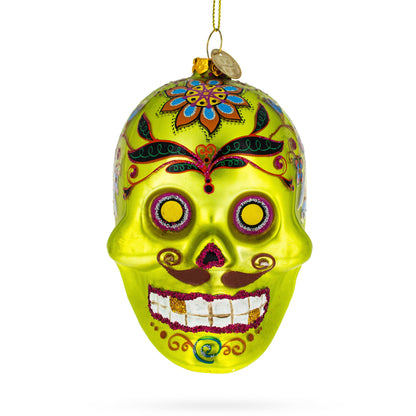 Decorated Skull Glass Christmas Ornament
