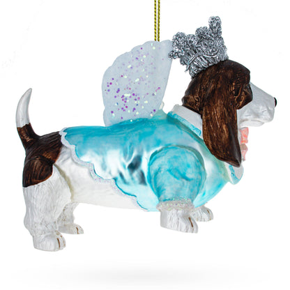 Basset Dog with Crown and Wings Glass Christmas Ornament