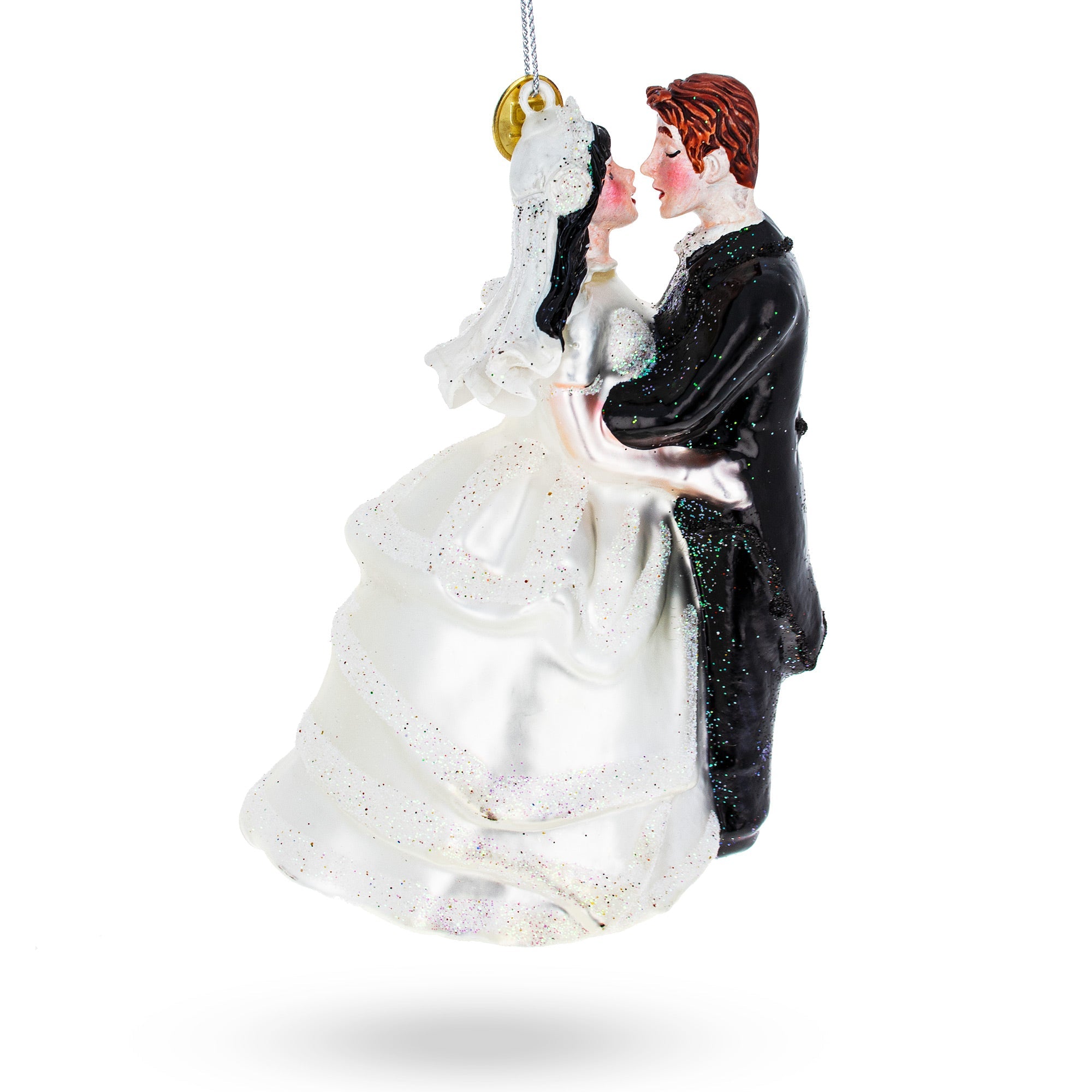 Bride and Groom Wedding Kiss Glass Christmas Ornament
