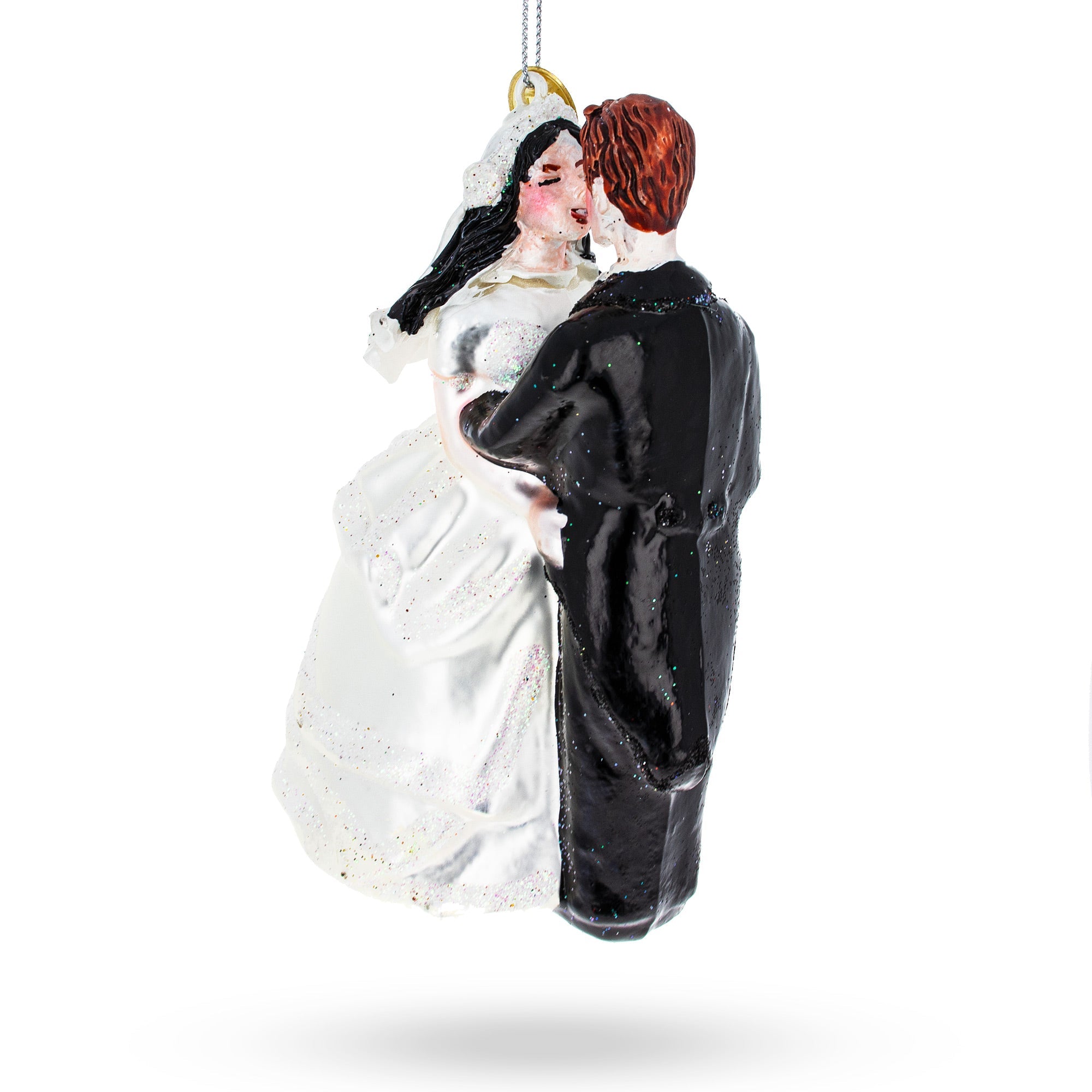 Bride and Groom Wedding Kiss Glass Christmas Ornament