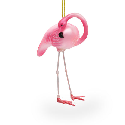 Pink Flamingo Glass Christmas Ornament