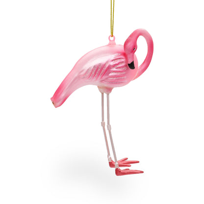 Pink Flamingo Glass Christmas Ornament