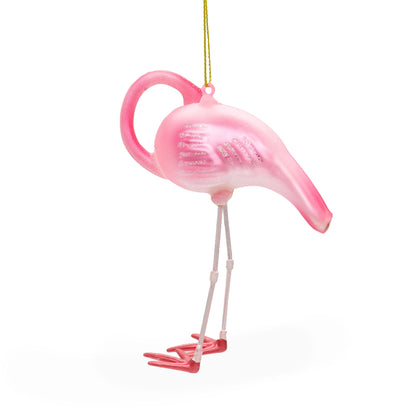 Pink Flamingo Glass Christmas Ornament