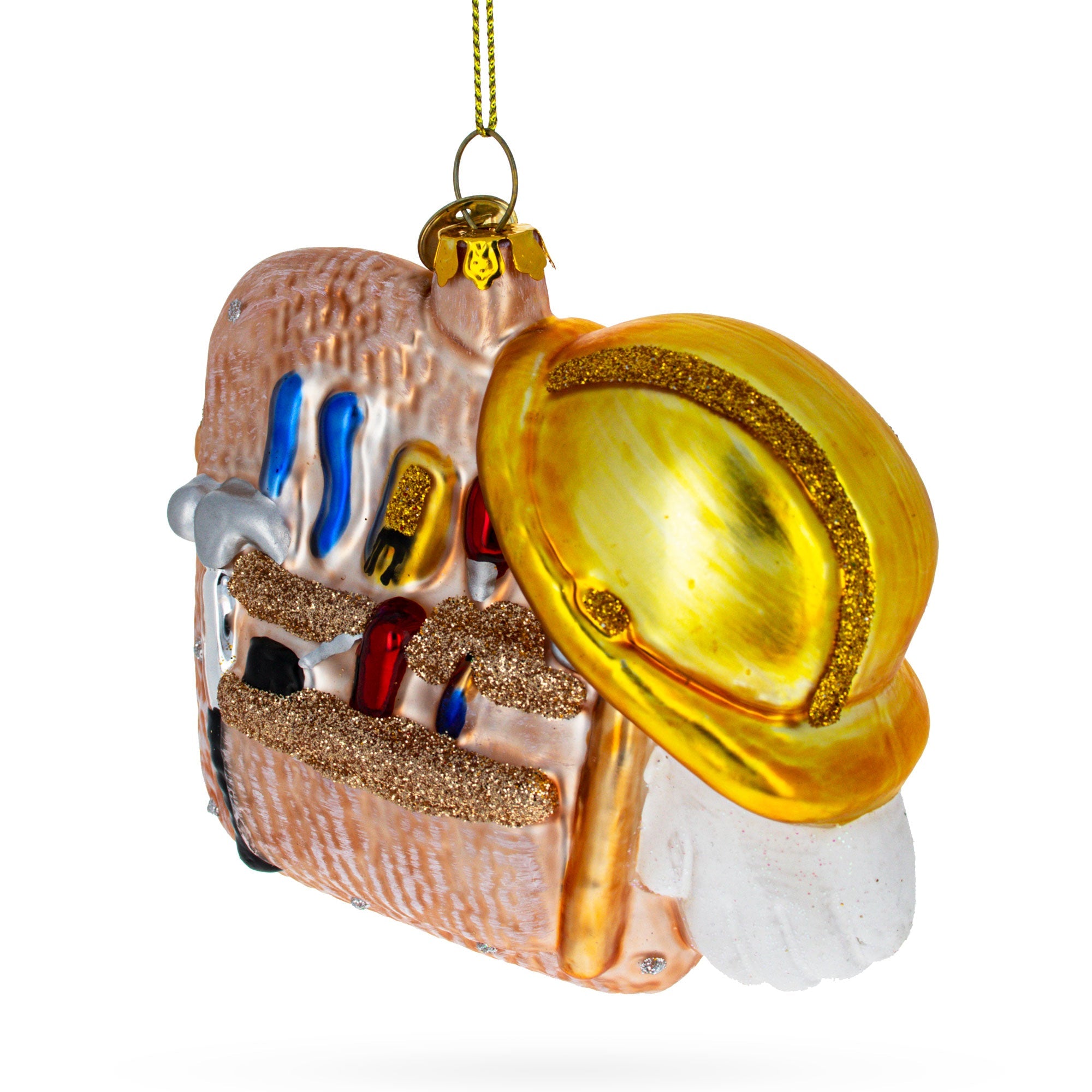 Construction Worker Toolbox Glass Christmas Ornament