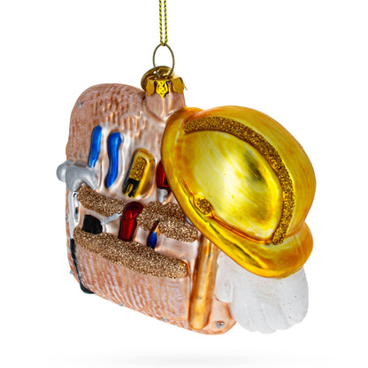 Construction Worker Toolbox Glass Christmas Ornament