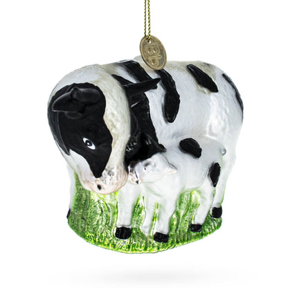 Cow with Calf Glass Christmas Ornament
