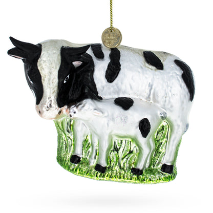 Cow with Calf Glass Christmas Ornament