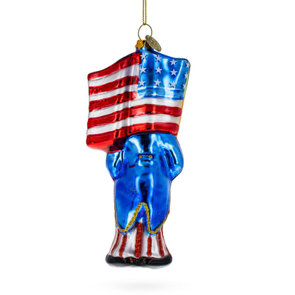 Uncle Sam Santa Holding USA Flag Glass Christmas Ornament