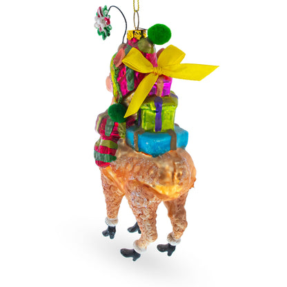 Lama Carrying Gifts Glass Christmas Ornament