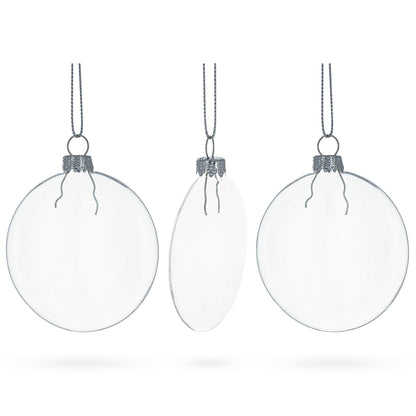 Set of 3 Flat Disc Clear Mini Glass Christmas Ornaments 2.85 Inches