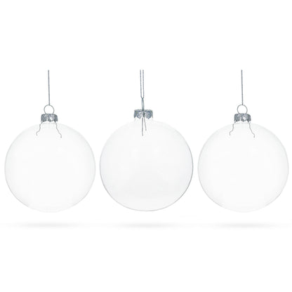 Set of 3 Clear Glass Ball Christmas Ornaments 4.7 Inches (120 mm)